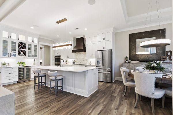 white kitchen with custom cabinets in Margaritaville, SC new construction