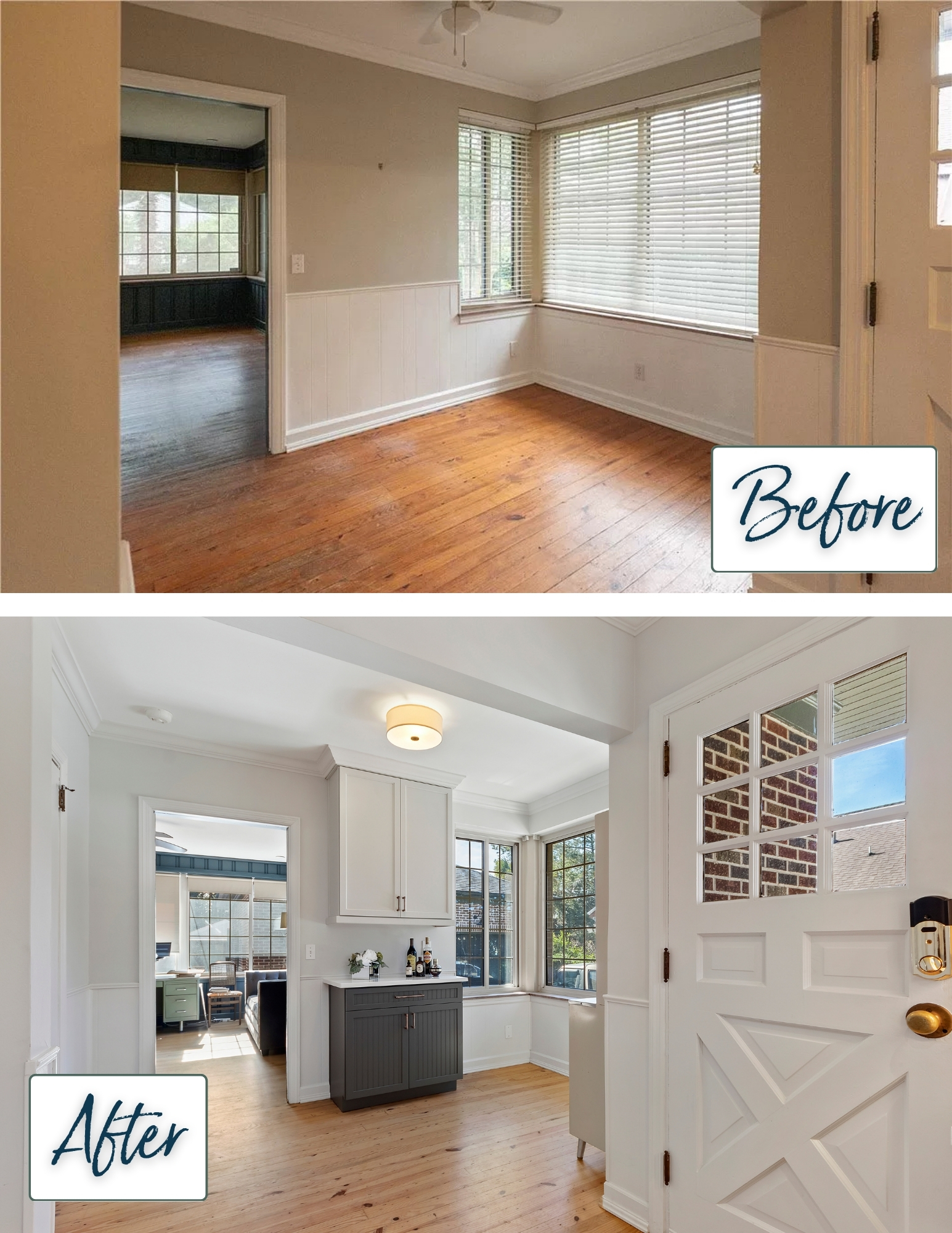 Before and after kitchen renovation photos with Mid-Century Modern design in Savannah, GA