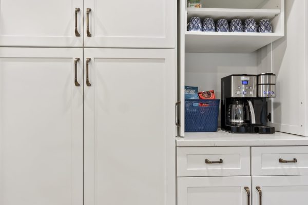 coffee station with custom kitchen cabinets