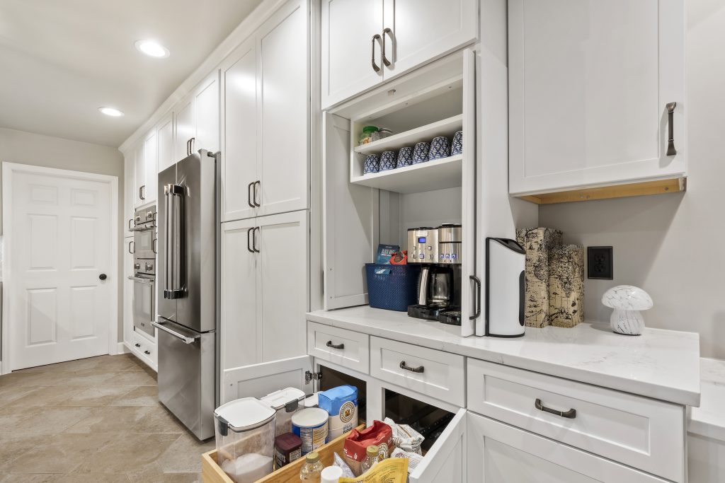 custom kitchen coffee station with pull outs